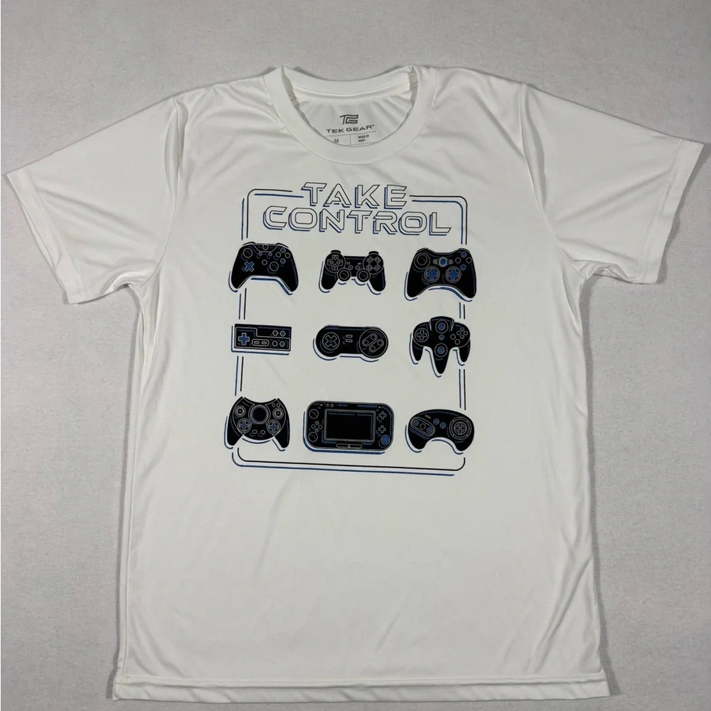 Tek Gear Boys' Video Gamer White Performance Short Sleeve T Shirt Size M NWOT